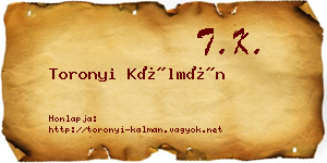 Toronyi Kálmán névjegykártya